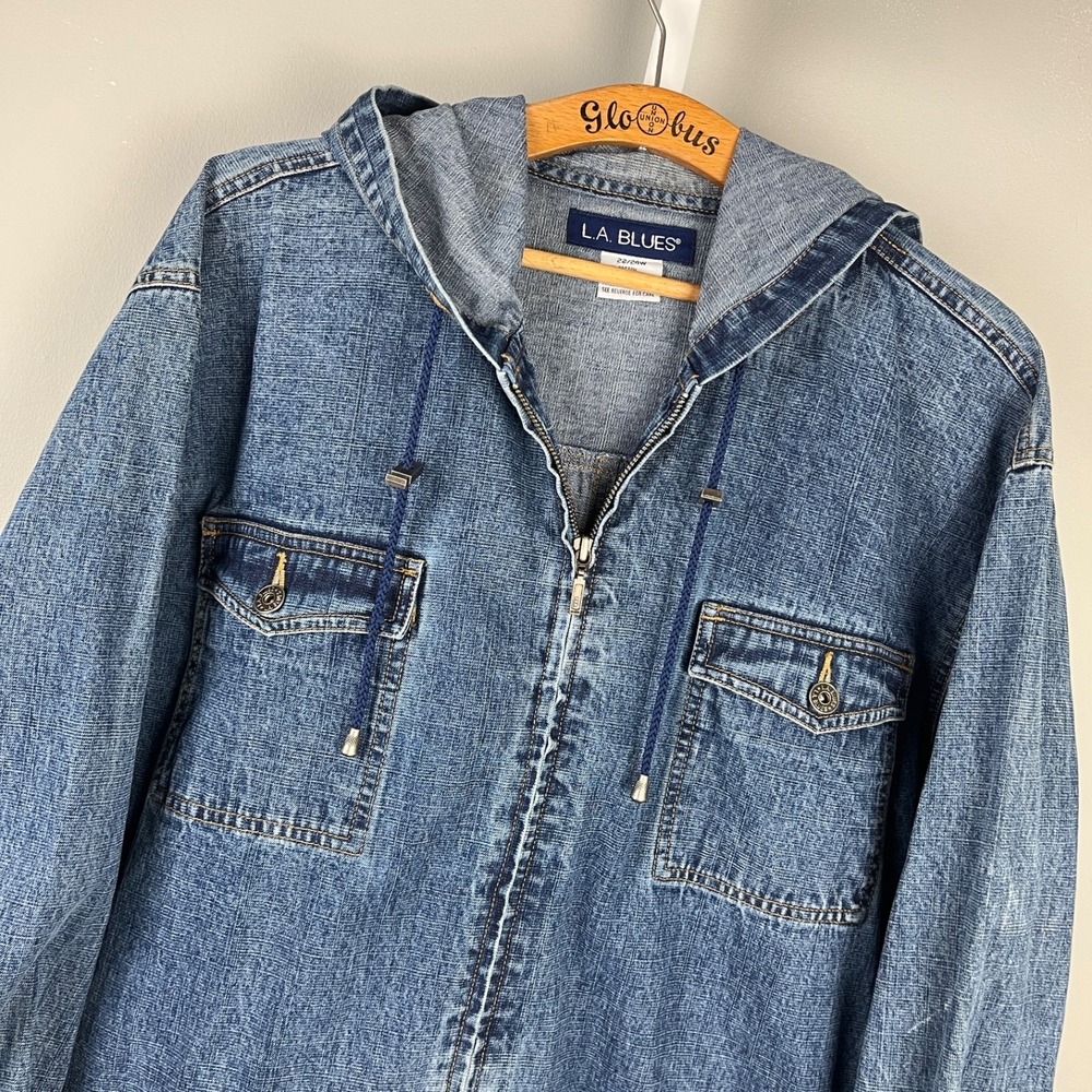 LA Blues Denim Jean Chore Jacket Womens 22/24W Vintage Hooded Full Zip Workwear